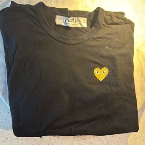 Comme des Garçons Black T-Shirt with Yellow Heart Patch